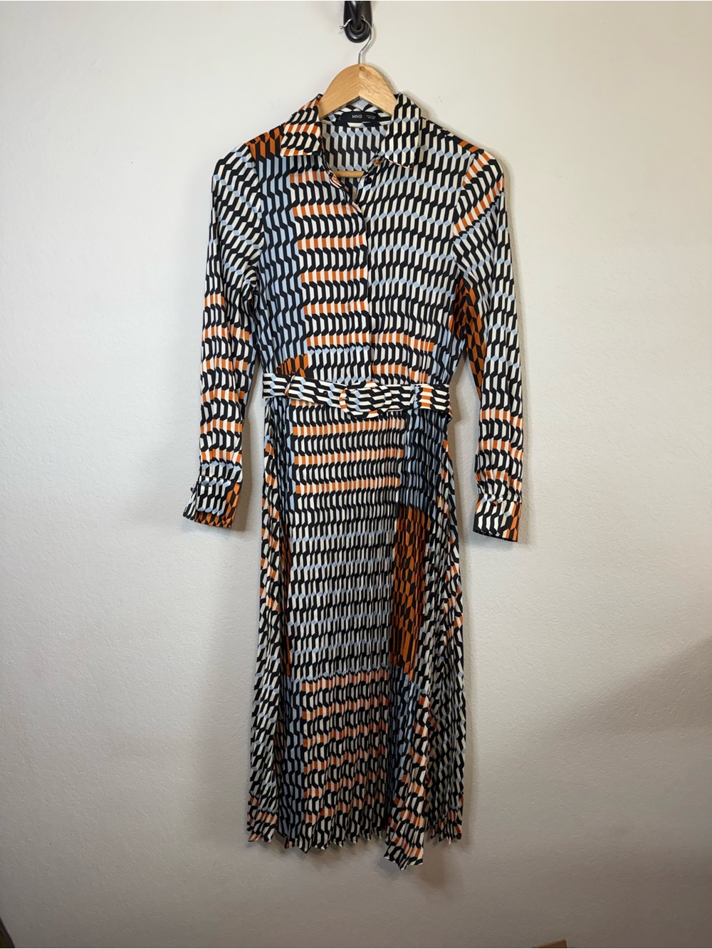 Mango Geometric Print Midi Dress in Black, White & Rust - Picture 2 of 13